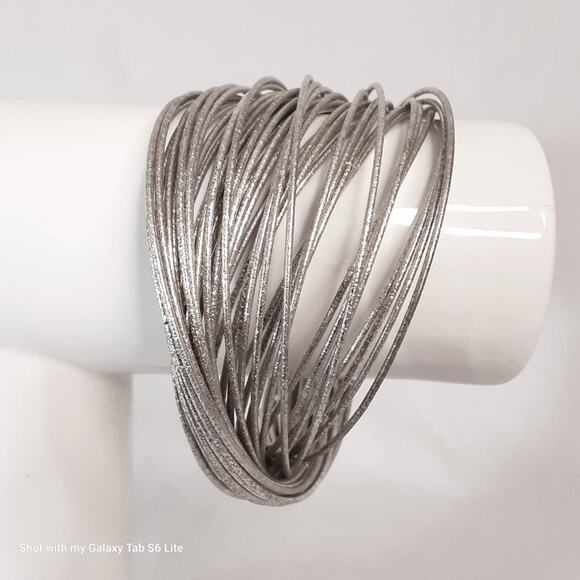 Chunky Bracelet 48 Silver Tone Ultra Thin Intertwined Bangles - Picture 1 of 8